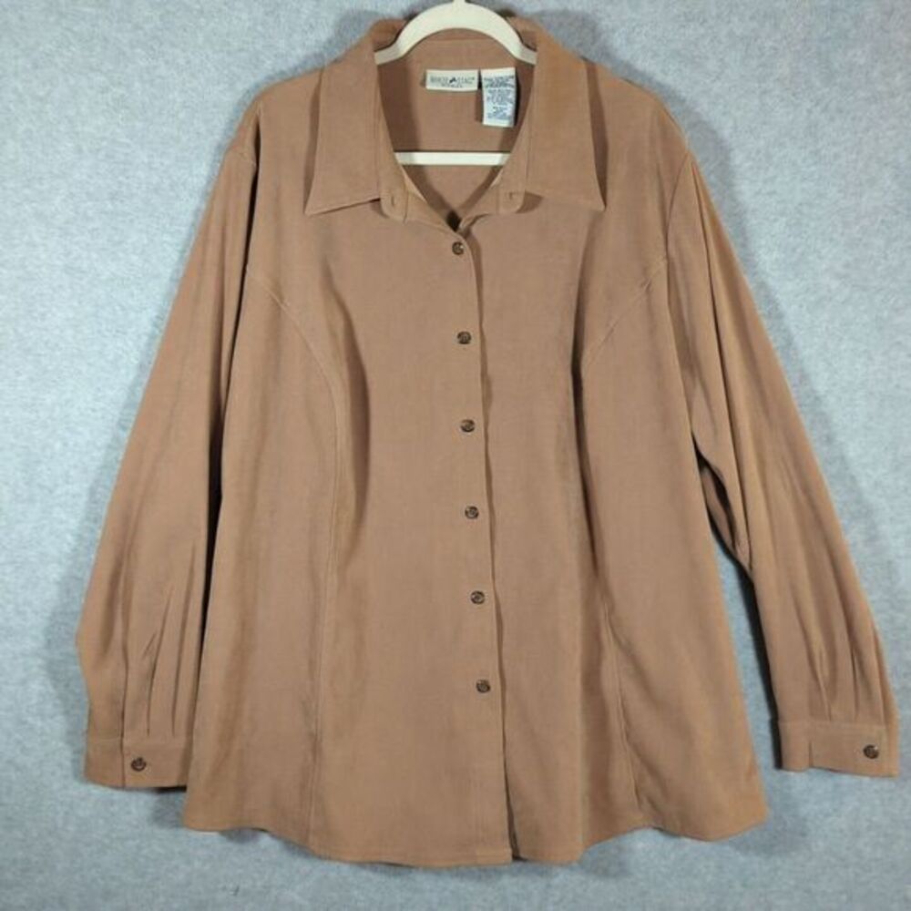 Faux Suede Button Front Collared Shirt Camel Brown Womens 24W Southwest Stretch